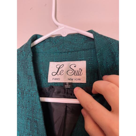 1980s Le Suit Teal Green Tweed Jewel Tones Business Office Corporate Blazer M - Picture 2 of 4